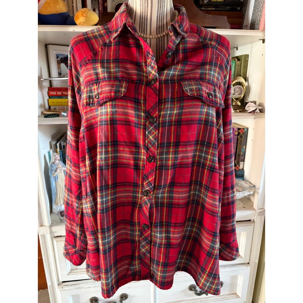 100% Soft Brushed Flannel Cotton Oversize High-Low Plaid Grunge Timeless Cozy